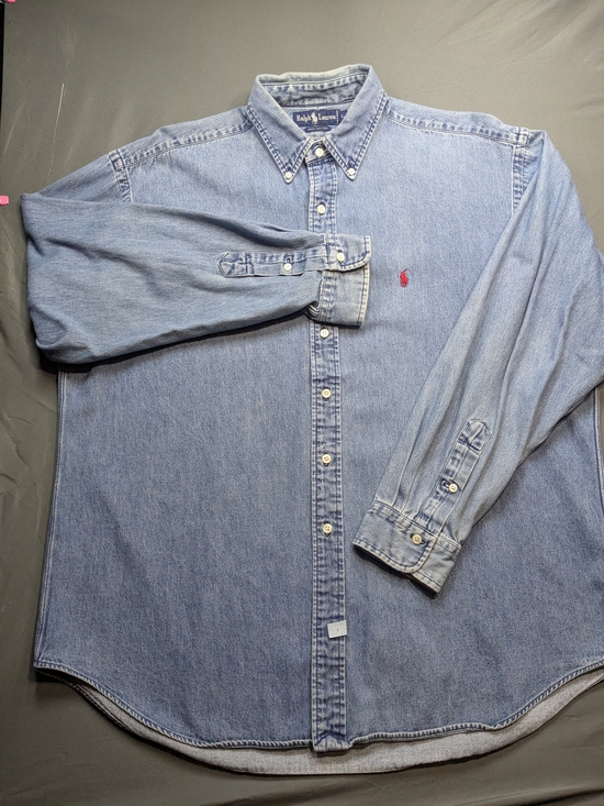 Ralph Lauren Other - Vintage Ralph Lauren Light Blue Denim Button-Down Shirt with Red Pony